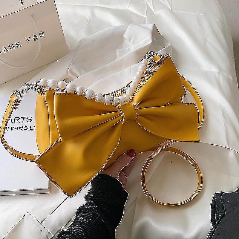 Ladies Handbag, Pearl Handle Design, Bow 21 * 15 * 7c () yellow