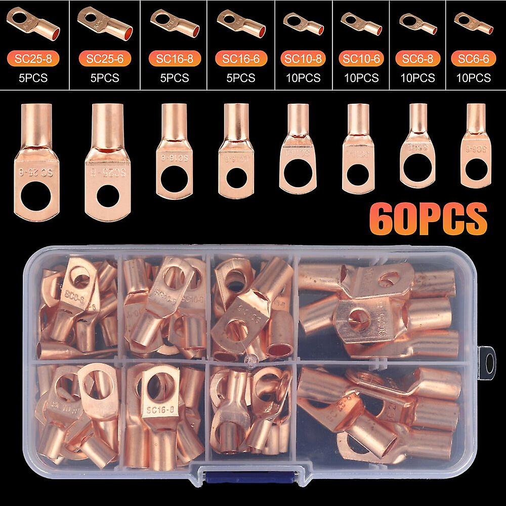 60x Car Copper Ring Lug Terminal Battery Wire Bare Cable Crimp Connector SC