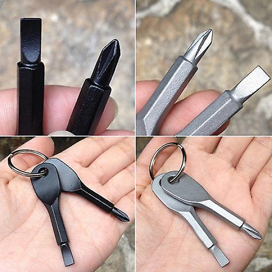 2 Keys Stainless Keychain Screwdriver Set EDC Outdoor Multifunction Pocket Tool