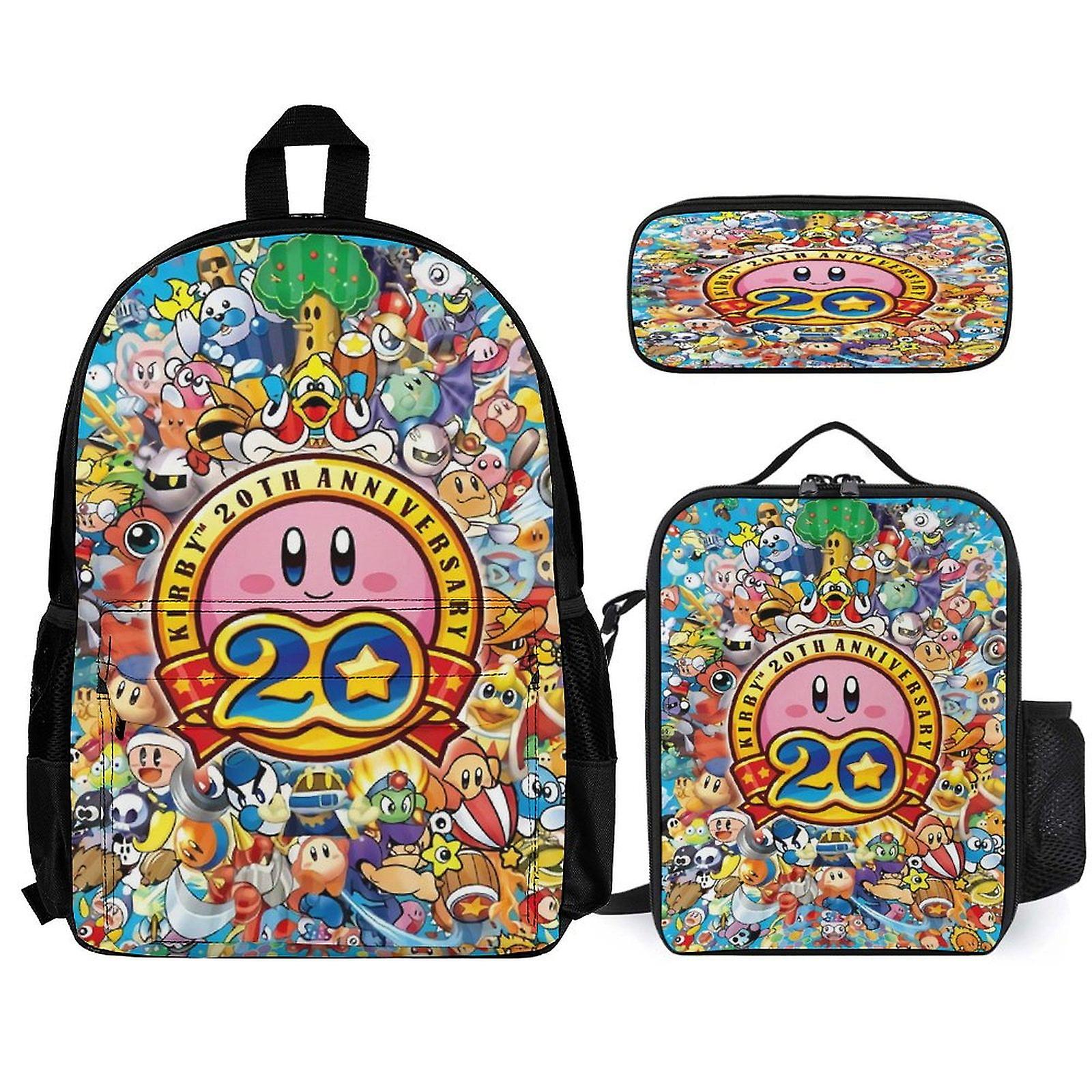 Kirby Backpack 3 Piece Set Laptop Backpack with Pencil Case Lunch Bag Combination