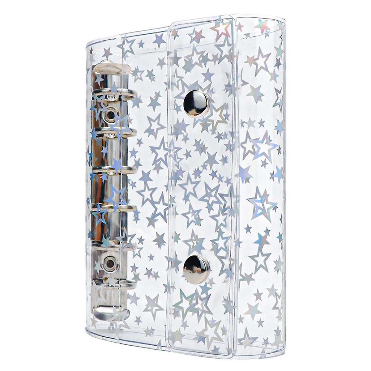 A7 Budget Binder Cover Clear PVC 6 Ring Binder Glitter Star Refillable Notebook Shell Protector with 2 Snaps