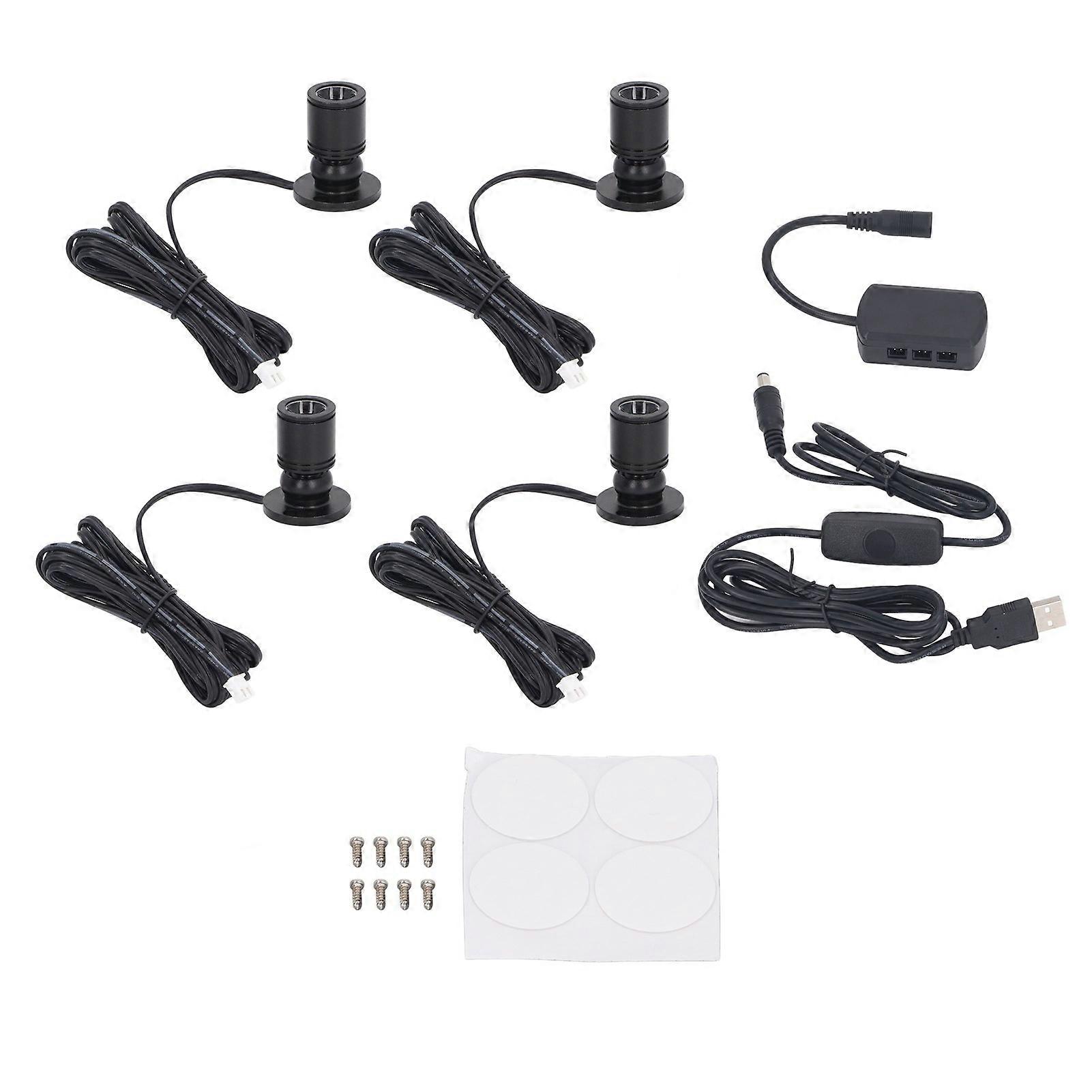 4 Pack 5V Dimmable Mini LED Spotlights USB Powered for Showcase Porch Entryway Black and White Light