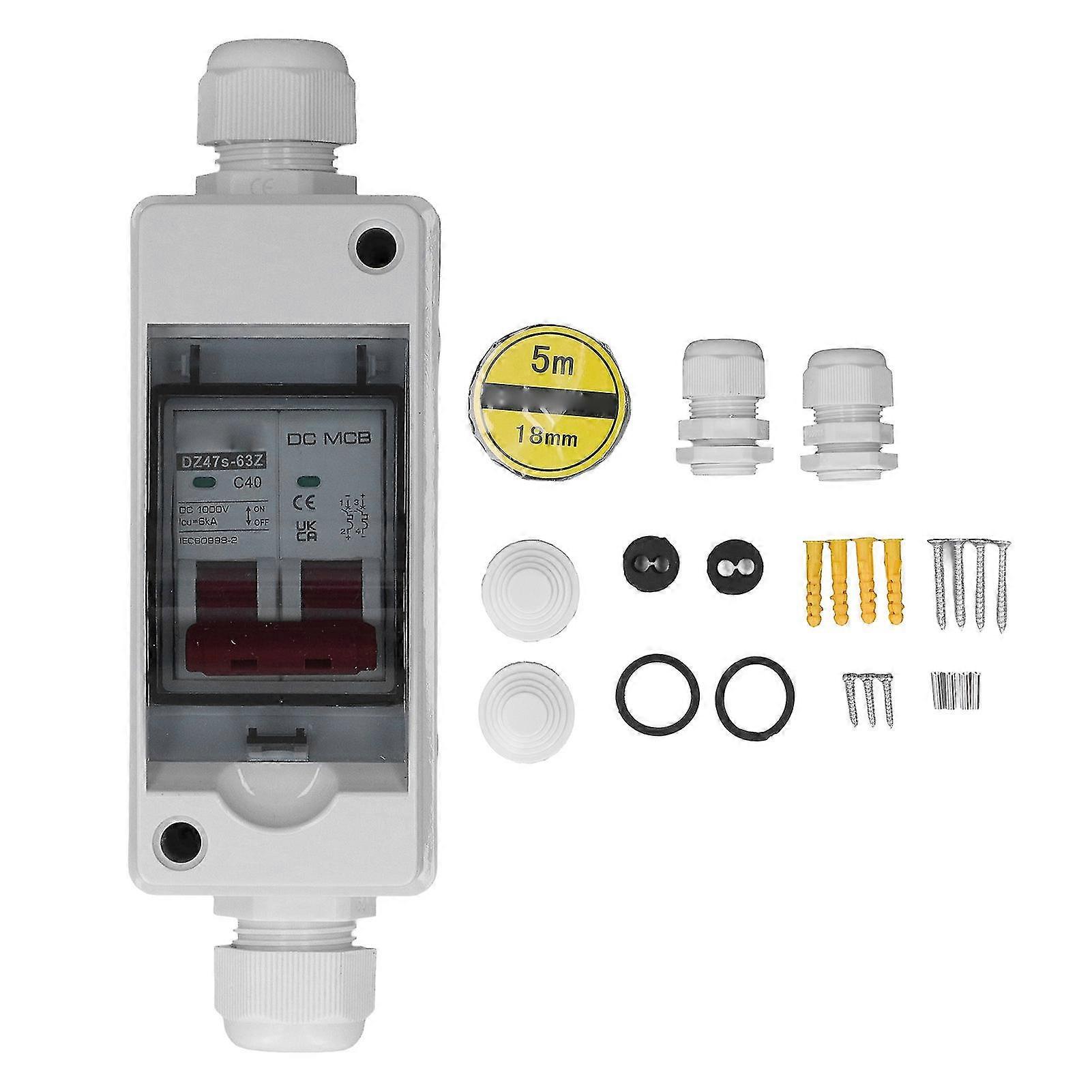 DC Circuit Breaker 2P 40A IP65 Waterproof 6KA Breaking Capacity DC Isolator Switch for Solar PV System 1000V