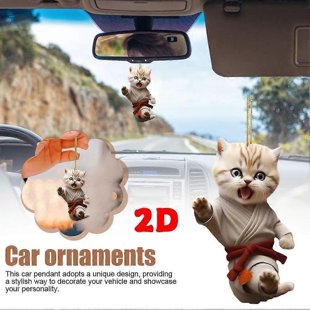 Akryyliautoriipus kaulanauhalla Kung Fu Cat Auto taustapeilikoriste