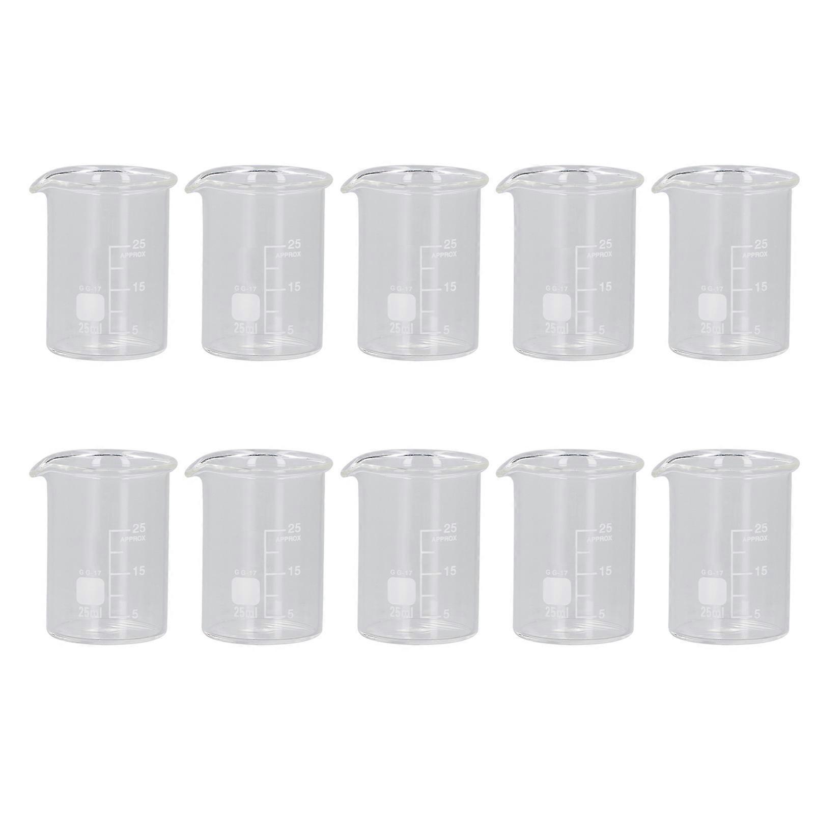 10PCS Glass Beaker Set Experiment Measuring Cup with Scale Teaching Equipment 25mL Capacity
