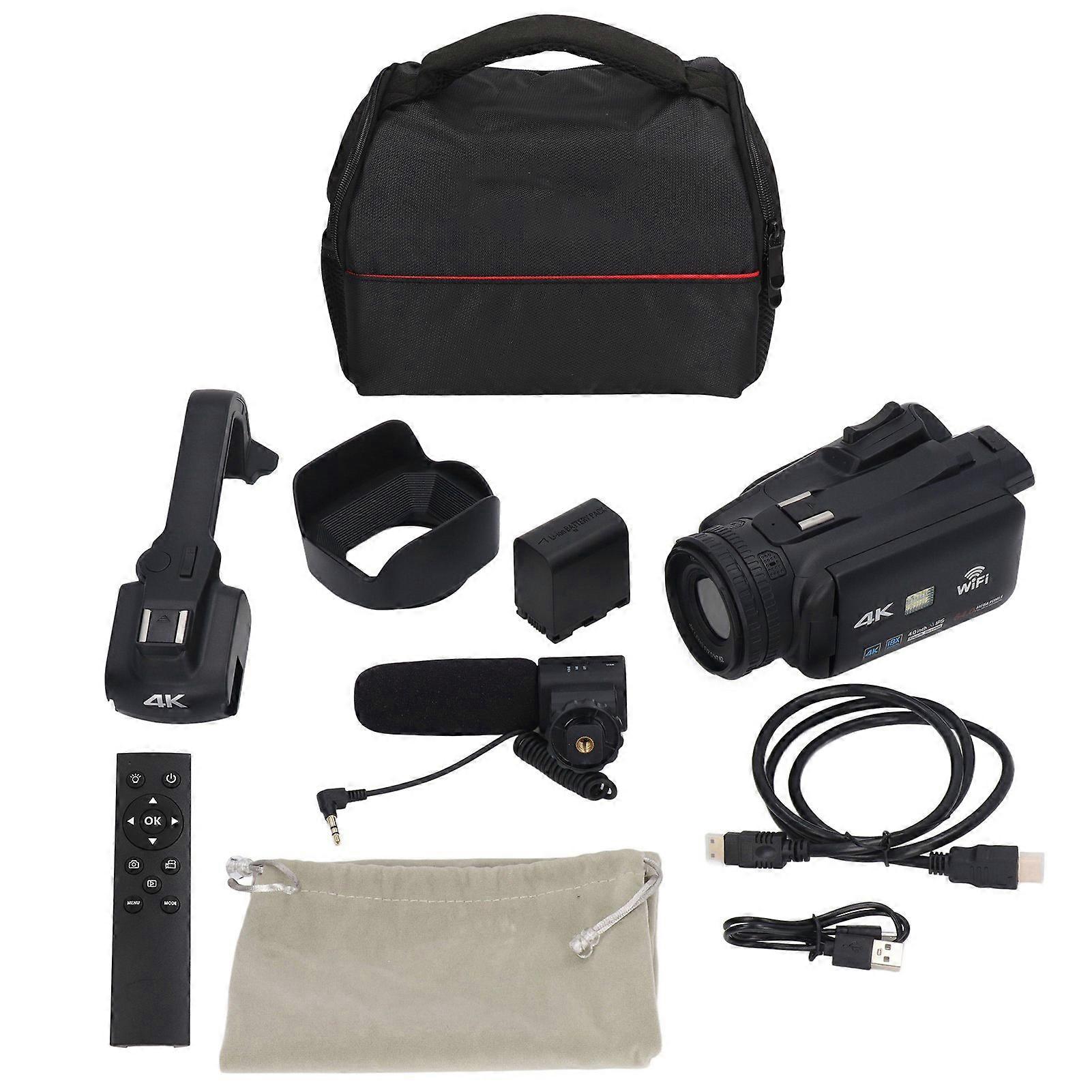 4K Videokamera Camcorder 18X Digitalzoom 4,0" Touchscreen WiFi Vlog Kameras mit Mikrofon Handheld Stabilisator Fernbedienung Gegenlichtblende NO.6729