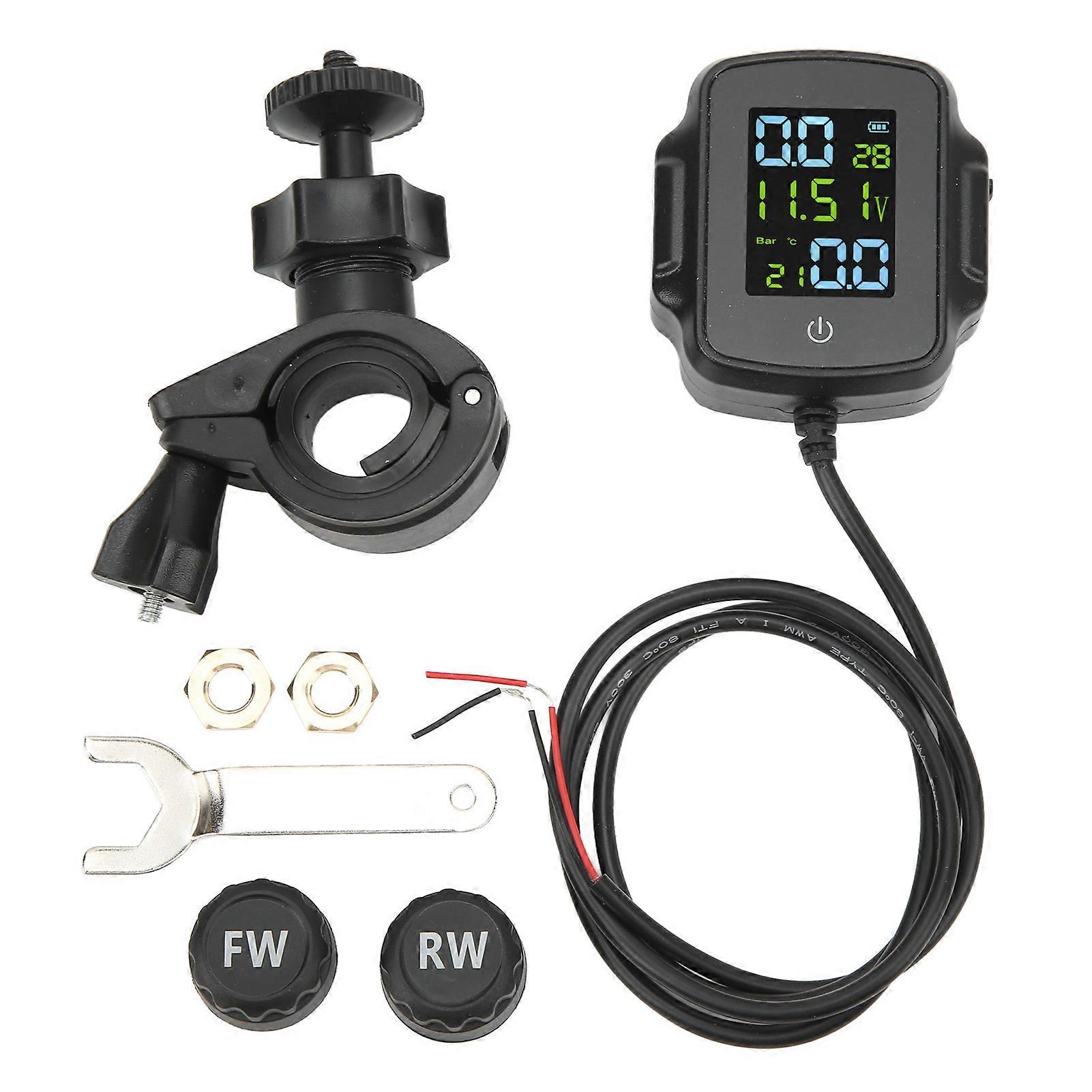 Tire Pressure Monitoring System for Motorcycles with 2 External Sensors TPMS 12V USB Charging High Precision Display