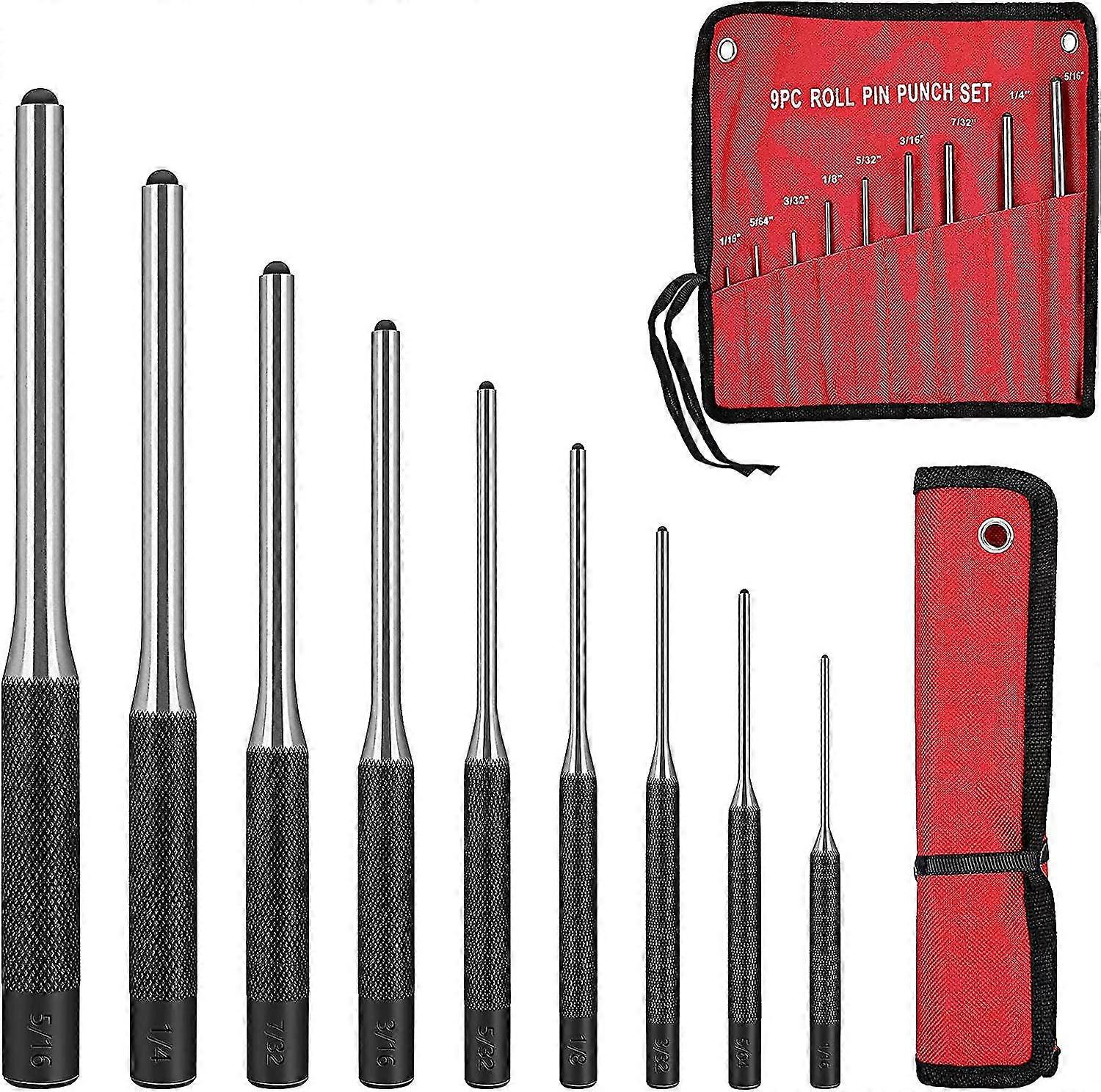9pcs Pin Punch Tool Set With A Red Carrying Case (9 Sizes)
