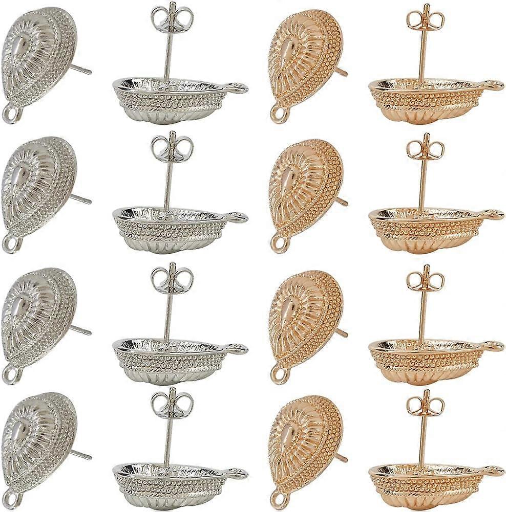 1 Box 20Pcs Teardrop Earring Post Alloy Stud Earring Findings with Loop and Ear Nuts Gold Retro Vintage Rhinestone Silver Earring Posts Studs for Jewe