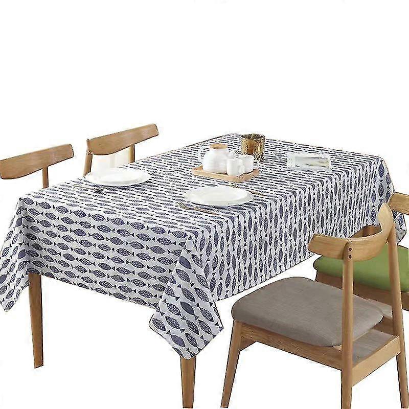 Nappes Bleu Poisson Motif Lin Épaissi Nappe En Coton Mode Café Dîner Nappe Pour Mariage