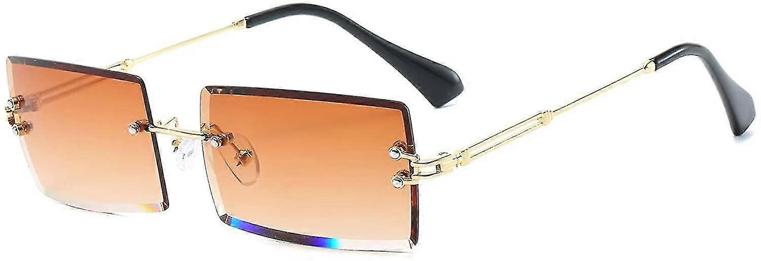 Ultralight Metal Frame Gradient Rimless Rectangle Lunettes de soleilbrown