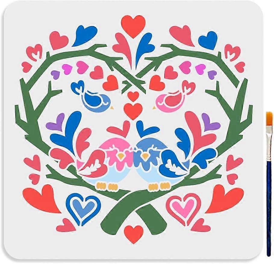 1Pc Large Lovebirds Stencils Drawing Templates with Paint Brush