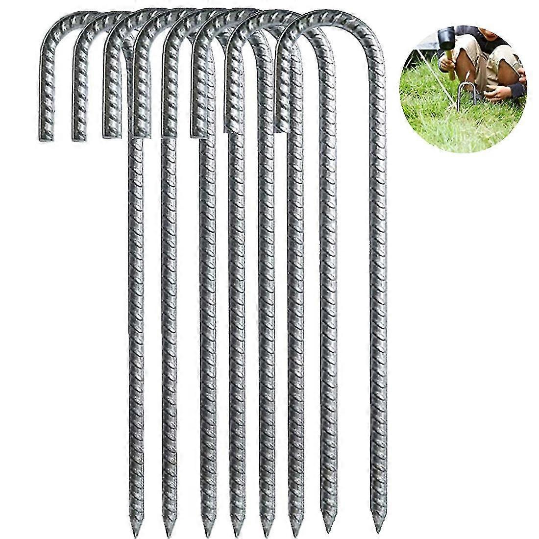 テントペグ、頑丈なスチール亜鉛メッキテントペグ、金属ペグJフックアンカーアンカーステークステントペグ8個