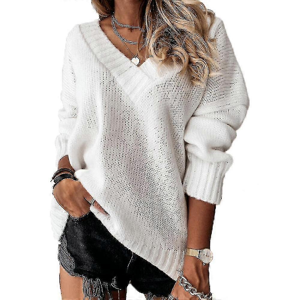 Lady Fitted Long Sleeve Warm Jumper Pullover V-neck Sweater Tops