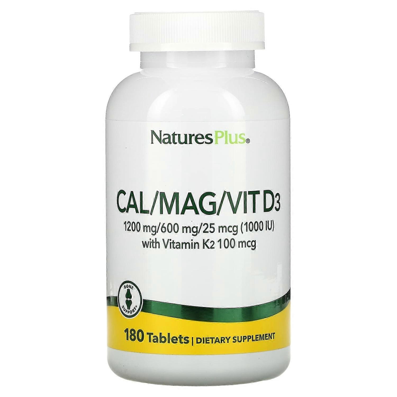 NaturesPlus, Cal/Mag/Vit D3 with Vitamin K2, 180 Tablets