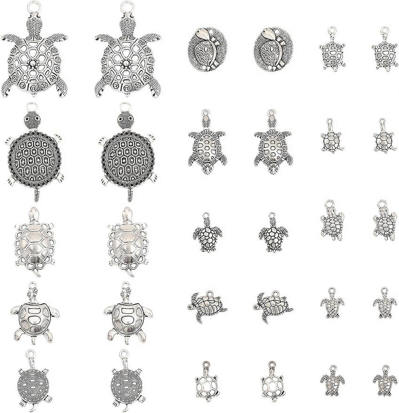30Pcs TibetanStyle Turtle Shape Alloy Pendants Charms