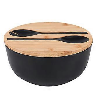 Salad Bowl With Servers Set - Large 9.8 Inches Mixing Bowls Solid Bamboo Salad Wooden Bowl With Bamboo Lid Spoon For Fruits,salads And Decoration (bla