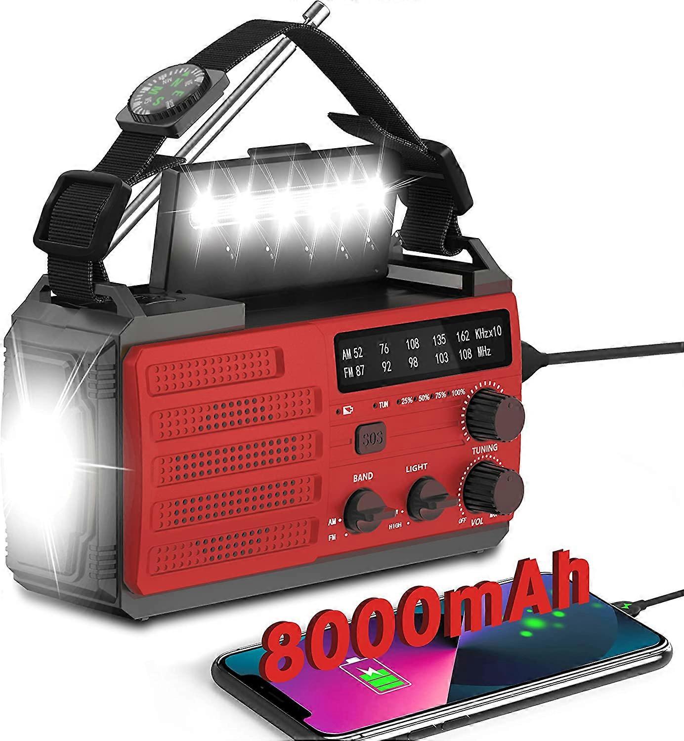 RunningSnail Wind Up Torch Radio 8000mAh Emergency Radio Solar Crank Radio Portable AMFM Radio Rechargeable Radio with Phone Charger SOS Alarm Tor