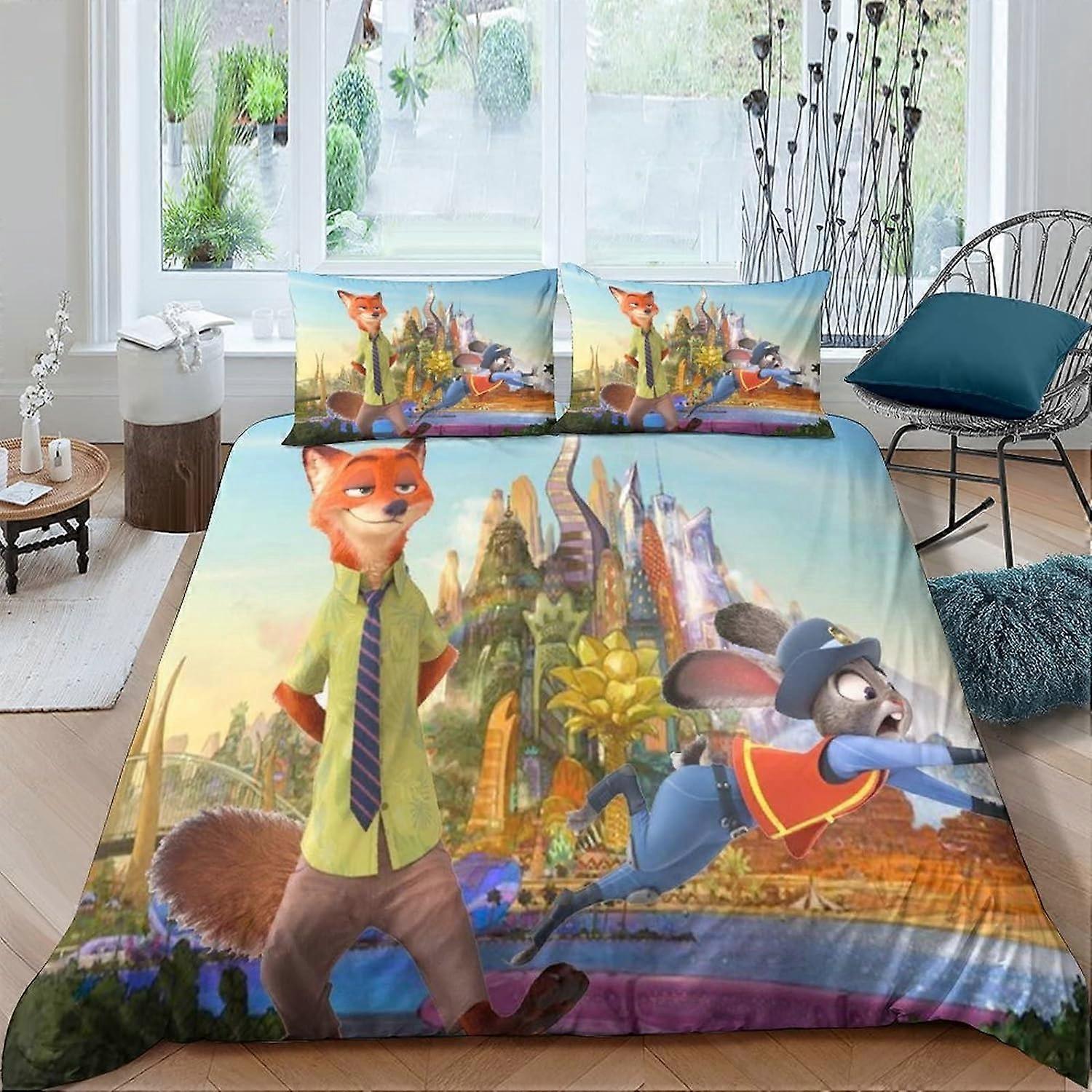 Zootopia Påslakan Komedifilm Påslakan Set, Dragkedja Stängning Mjuka Sängkläder Set För Barn Tonåringar Pojkar, Enda Stycke