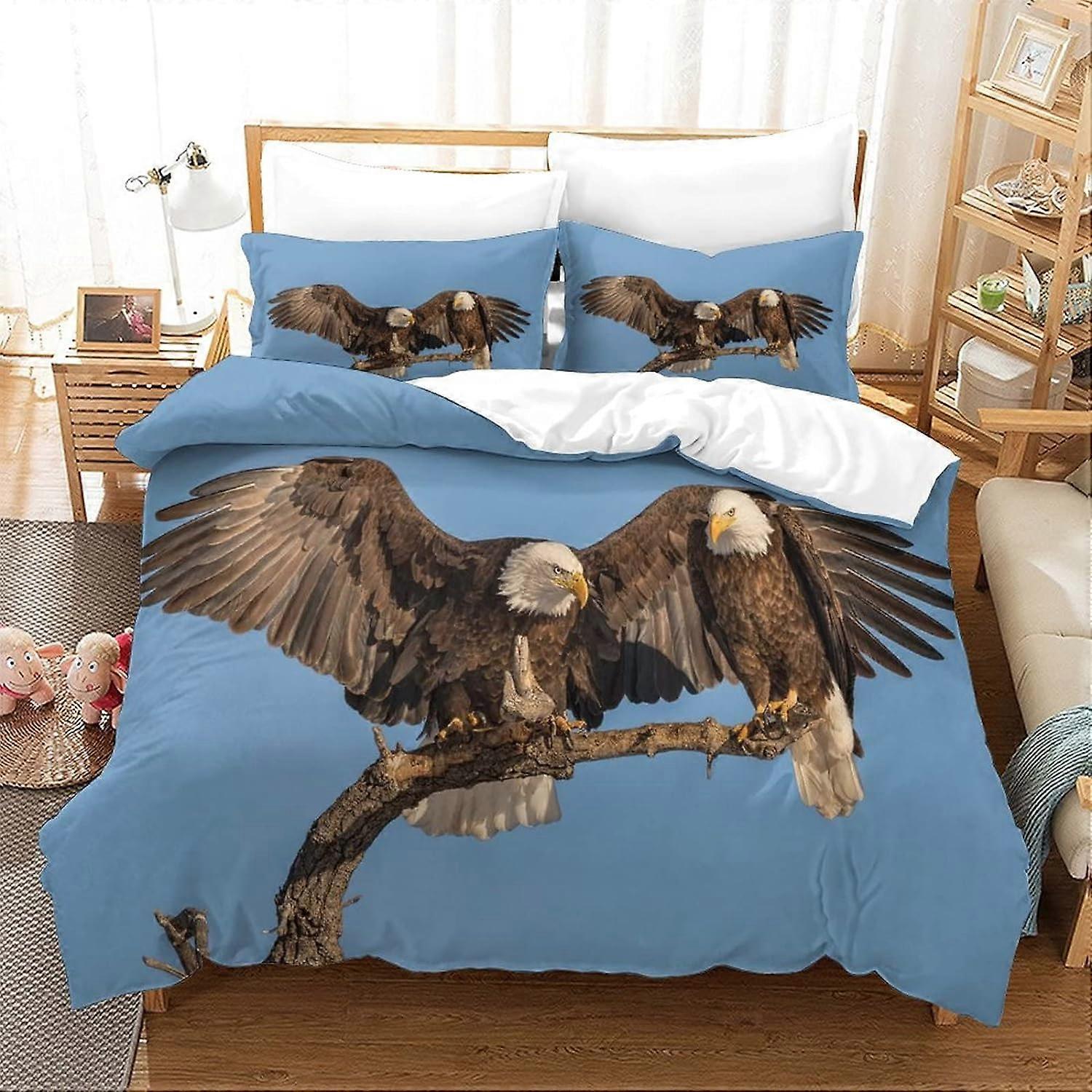 Eagle Bedding Set with Animal Pattern D and Duvet Cover for Children Boys, Soft Microfibre with Zipper