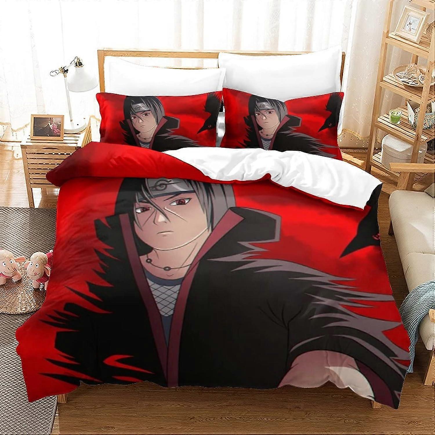 Naruto Sängkläder Set 1 bit påslakan Seriefigurer Tryckt D-ring med dragkedja Allergivänlig för tonåringar