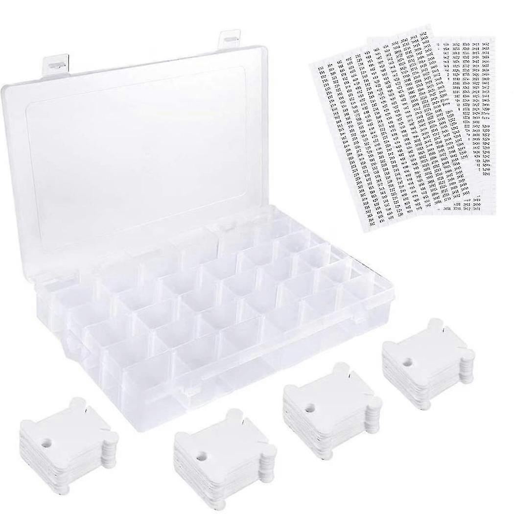 36 Grids Plastic Embroidery Floss Organizer Box & 50 Floss Bobbins & 2pcs Floss Number Stickers For