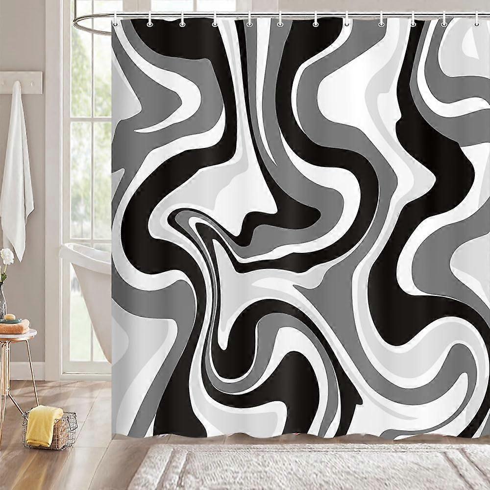 ستارة دش بالأبيض والأسود ، لطيف الهبي 70s مجموعة دش ستائر الحمام الجمالية المجردة ، ستارة دش حديثة بسيطة لحوض الاستحمام 72X84in