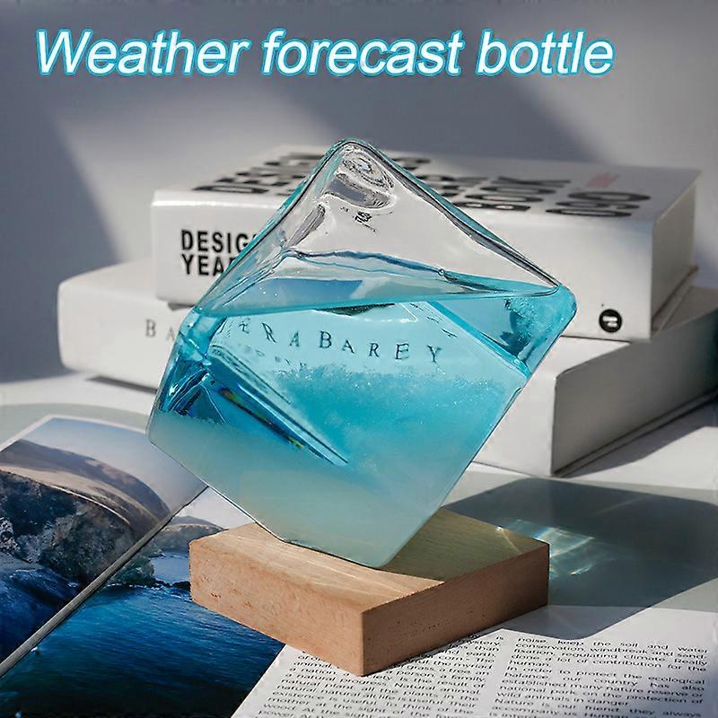 Blue Weather Storm Cube With Base Weather Forecast Crystal Storm Glass Water-Cube Glass Desktop Decor Large