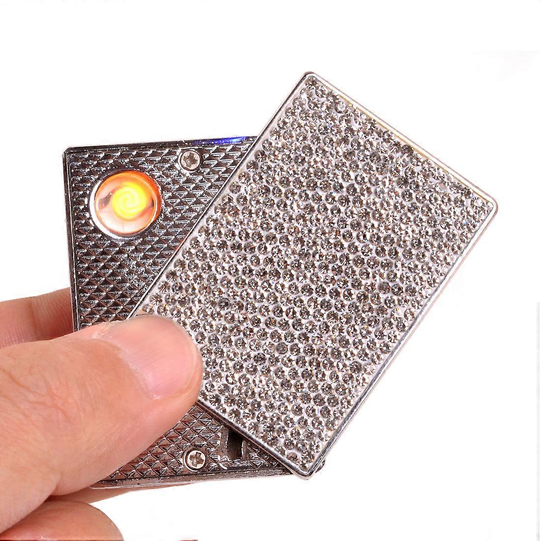 USB Rechargeable Windproof Lighter With Double Sided Rhinestone For Cigarettes Candles
