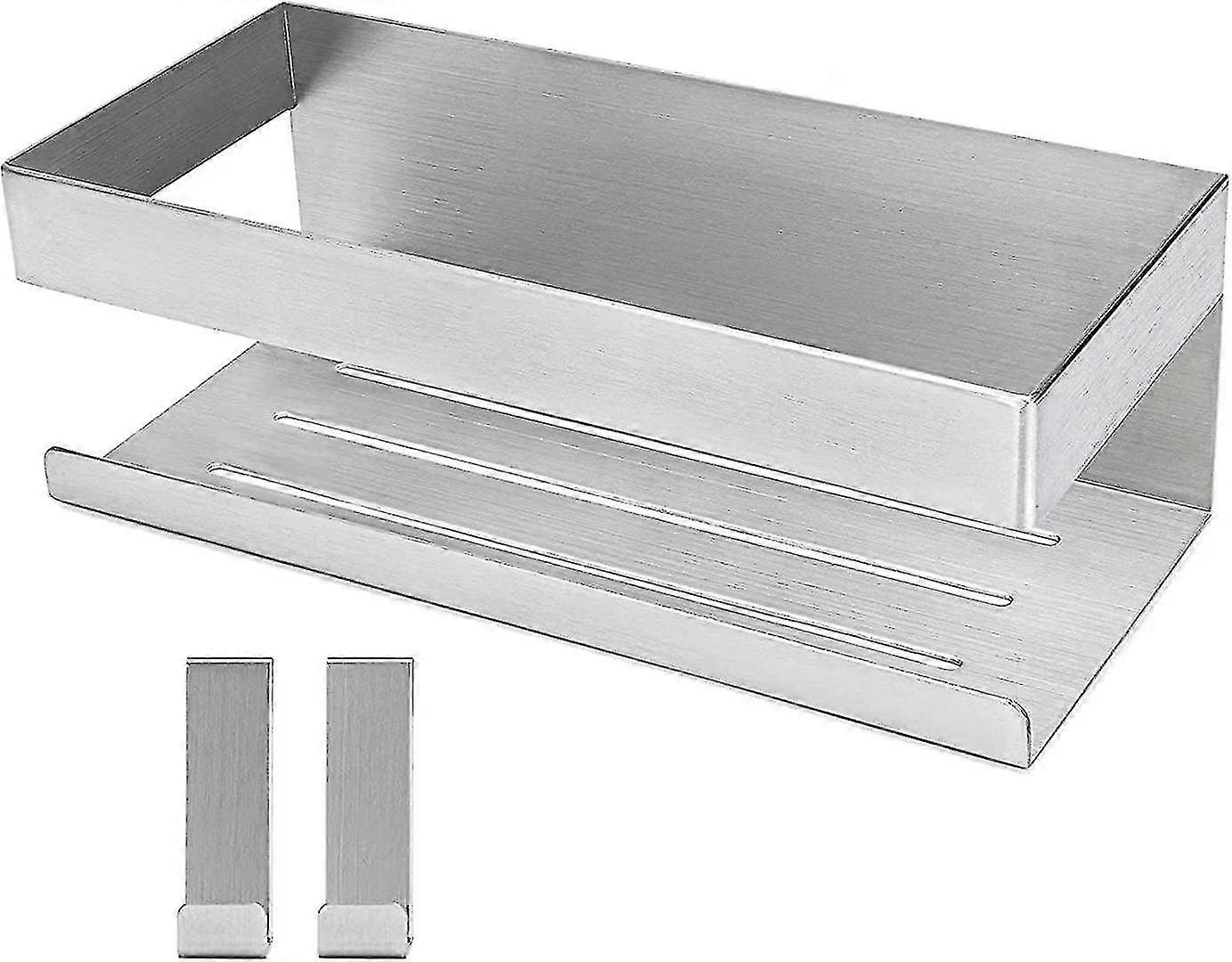 Self-adhesive Shower Caddy Brushed Stainless Steel Shower Caddy-adhesive Shower Caddy Bathroom Shelf Sus304 Stainless Steel-with 2 Hooks
