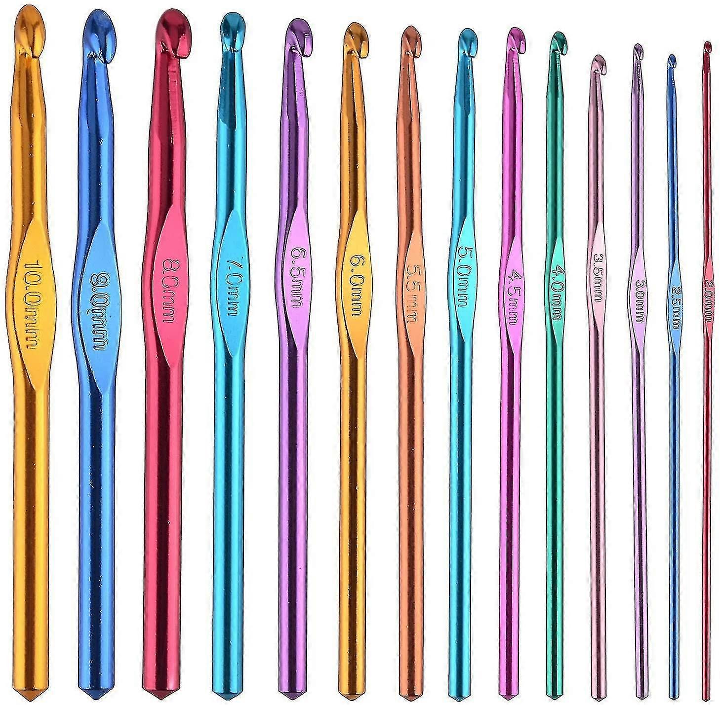 14 Pcs Multicolor Aluminum Crochet Hooks