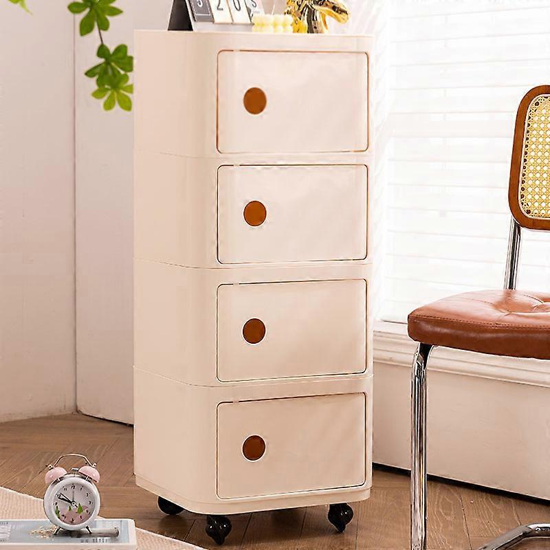Storage Drawer Unit 4-Tier Square Plastic Rolling Storage Drawer Beige