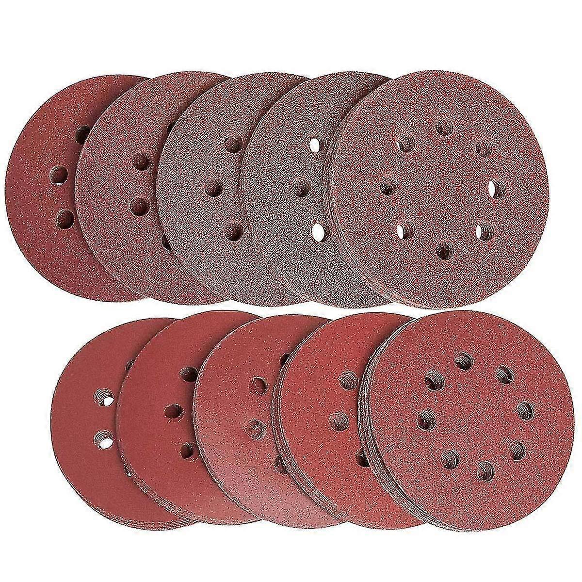 Sanding Discs Pads Hook And Loop 60/80/100/120/240 Mixed Grits 125mm Sandpaper Sheet For Random Orbital Sander 8-holes