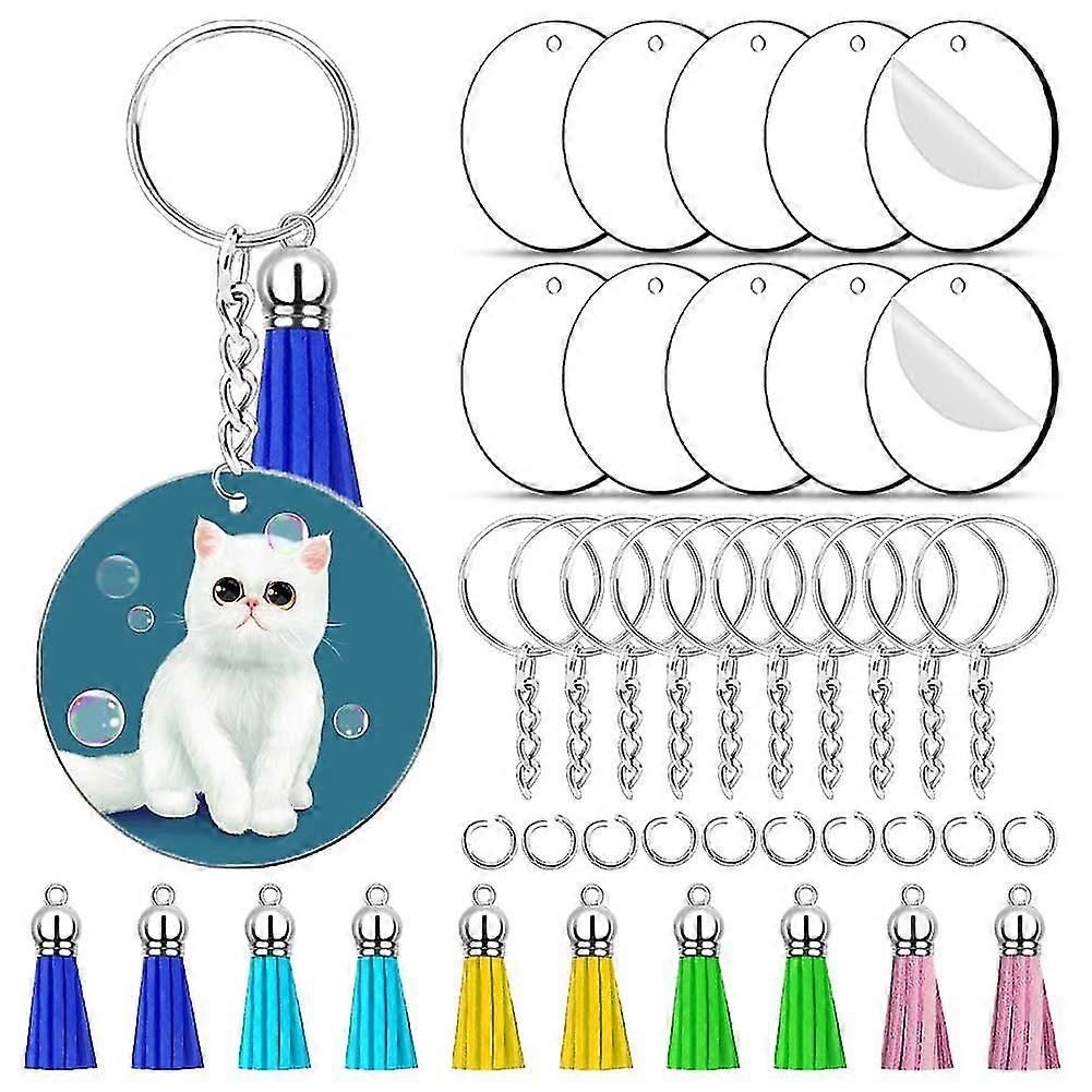 Acrylic Keychain Blank For Vinyl,40pcs Clear Circle Keychains Blanks Bulk With Tassels Charms Key Fo