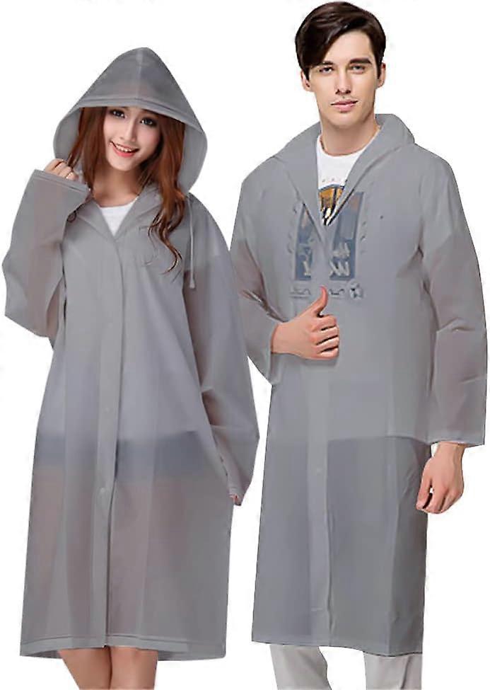 Rain Poncho,2 Pieces Waterproof Poncho,Reusable Poncho EVA Material,Women and Men Rain Poncho,Perfect for Camping Festivals and Hiking, Grey, One Size