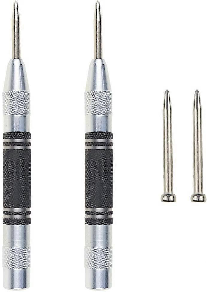 2 Pack 5" Automatic Spring Loaded Center Punches, Adjustable Tension, with 2 Replacement Tips