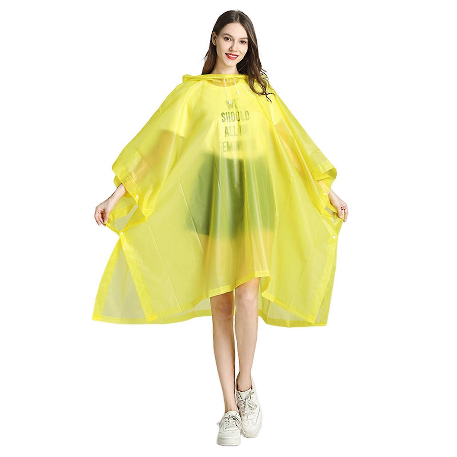 EVA Transparent Hooded Raincoat Adult Unisex Mid-length Poncho with Snap Buttons Waterproof Windproof Hiking Raincoats for Men Women