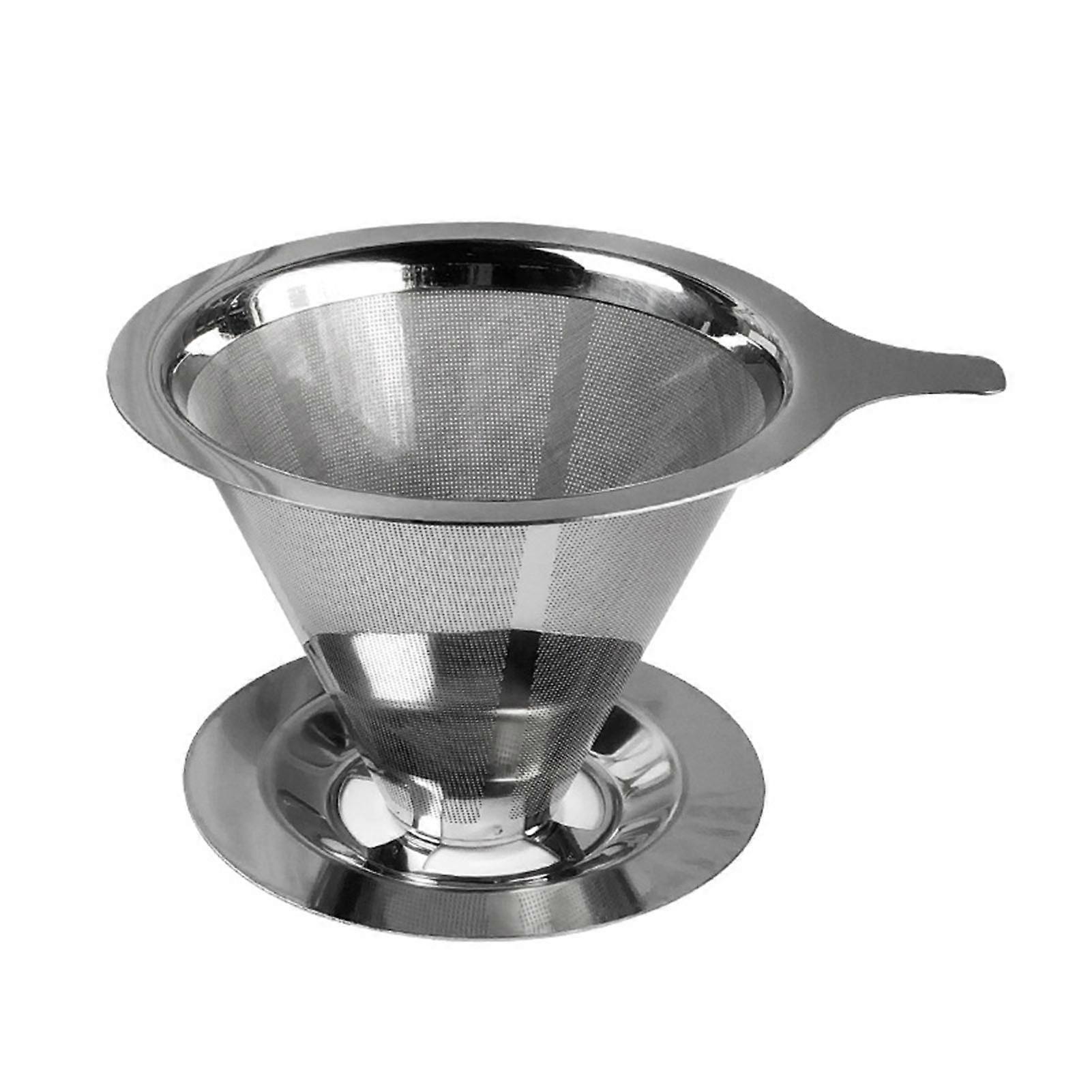 1 Set Coffee Funnel Filter Stainless Steel Coffee Dripper Heat-resistant Reusable Cone Filter for Home Kitchen
