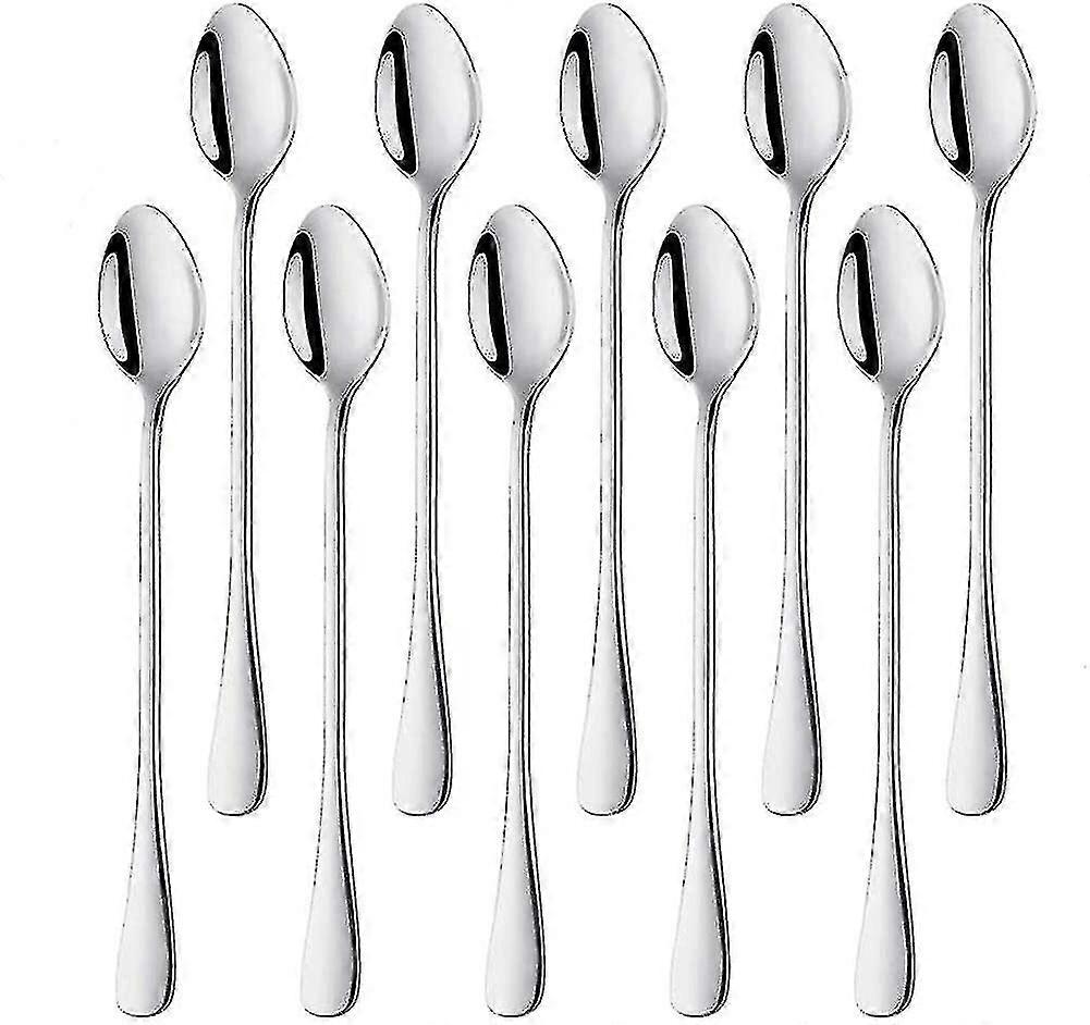 Latte Spoons, 10 Long Handled Stainless Steel Teaspoons