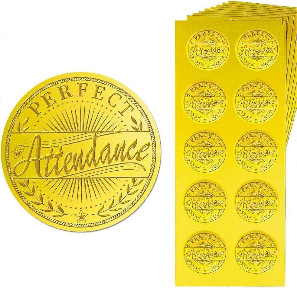 150CS Perfect Attendance Gold Embossed Envelope Seal Stickers Envelope Stickers Self Adhesive Embossed Stickers with Words Gold Foil Stickers for Wedd