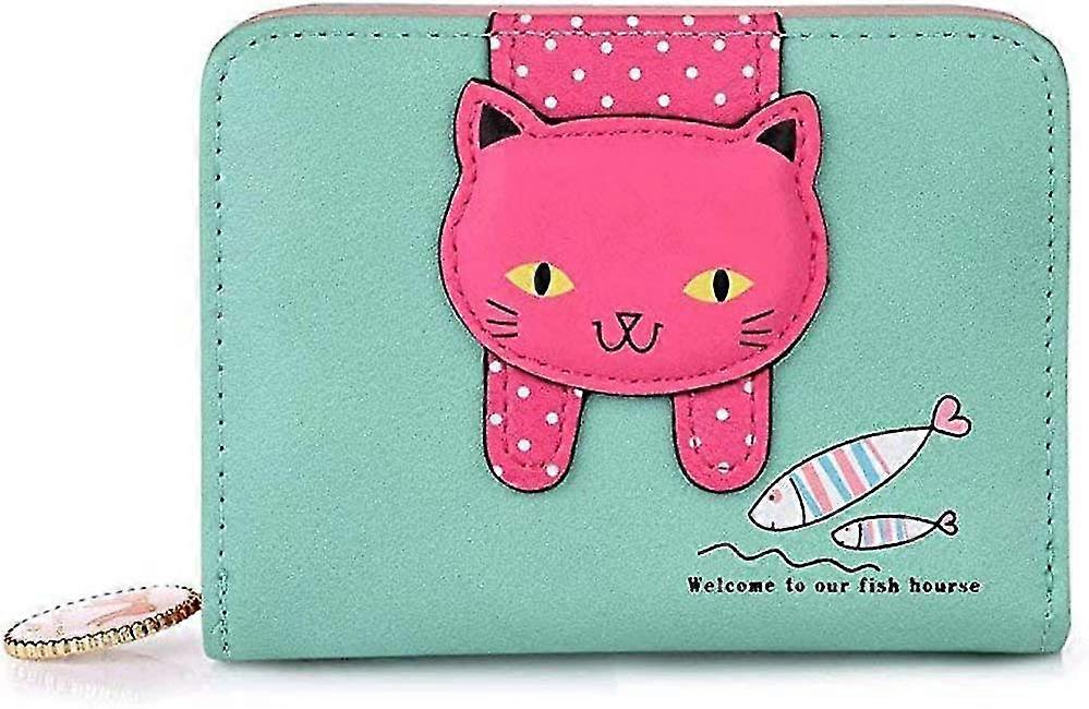 Women's Cat Wallet, Leather Material, Zipper, Decorative Small Wallet, Can Be Taken, Gifts For Girls (light Green)