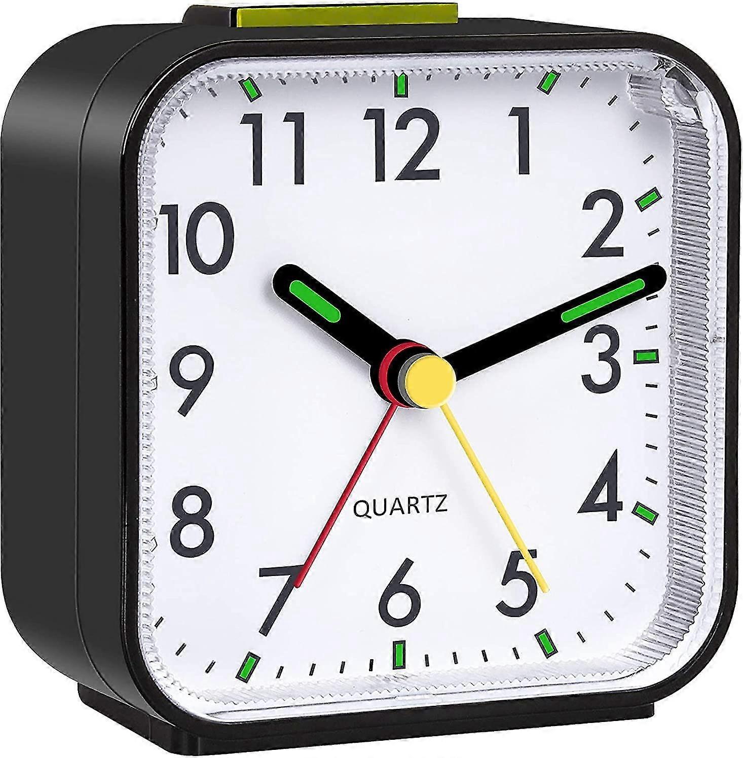 silent analog alarm clock small silent non-ticking,with night light snooze function battery operated(black)