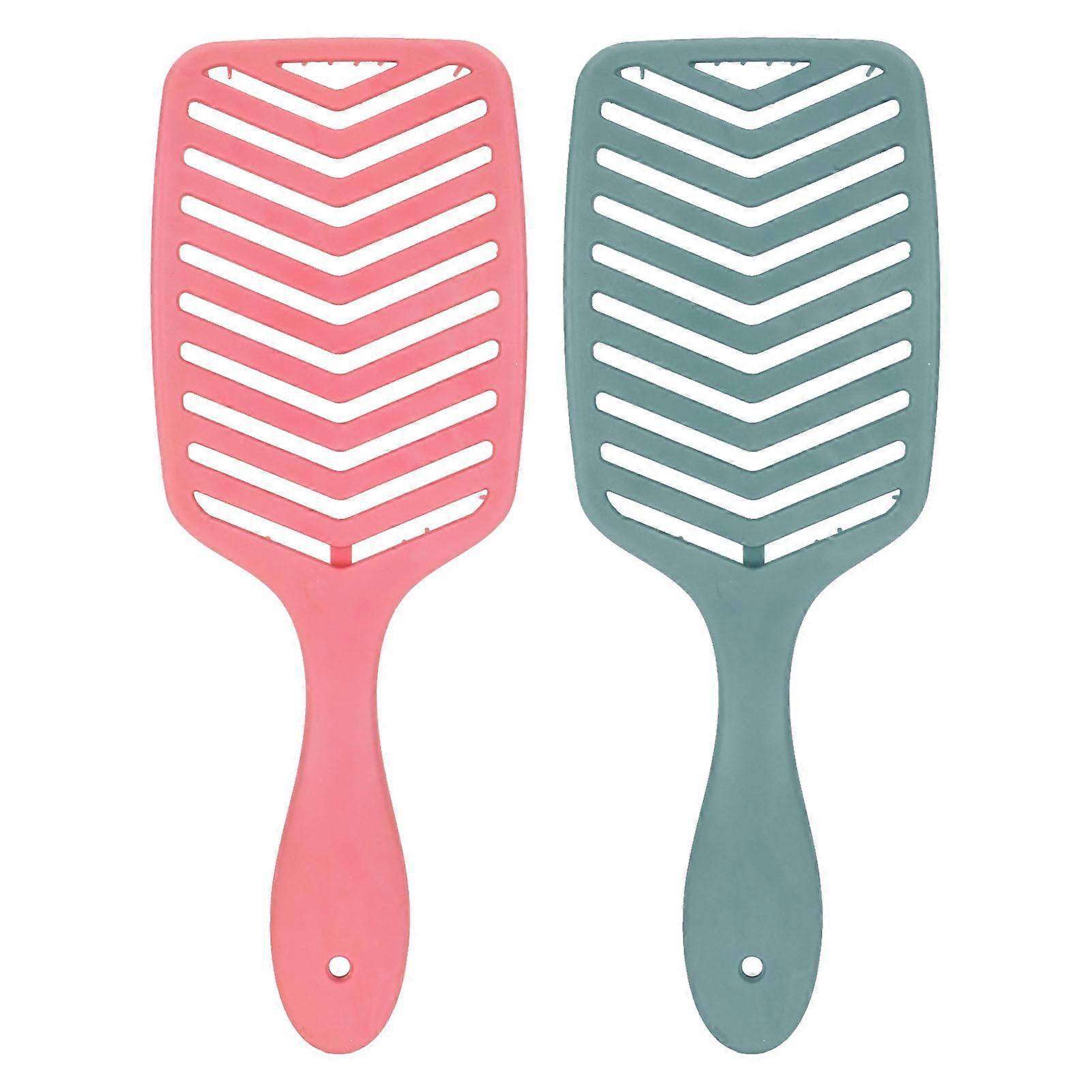 2pcs Paddle Detangling Vent Brush Wet Dry Round Comb Teeth Beard Vent Massage Brush Rose Red Dark Green