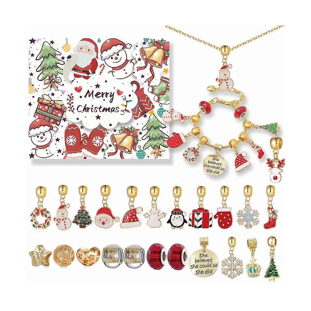 Christmas Calendar, Girls Christmas 24 Days Countdown Calendar DIY Charm Bracelet Blind Box, 22 Cha