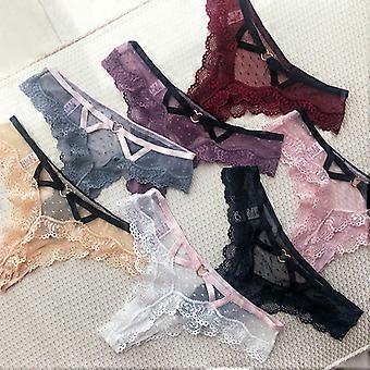 Lot De 3 Strings Coton Et Dentelle - Rose/vert/noir - Femme - 8.00