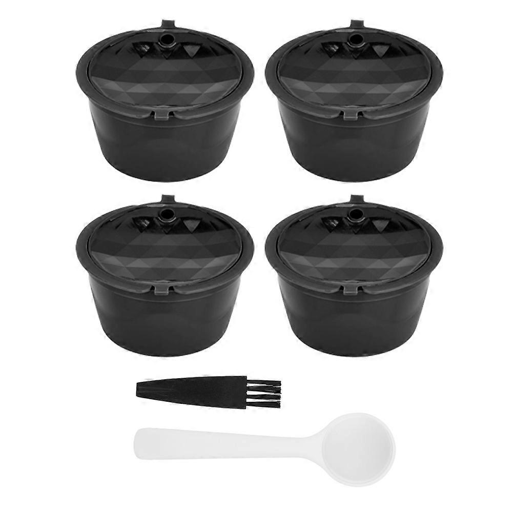 4pcs Reusable Refillable Coffee Capsules Pod Filter Cups Strainer Black