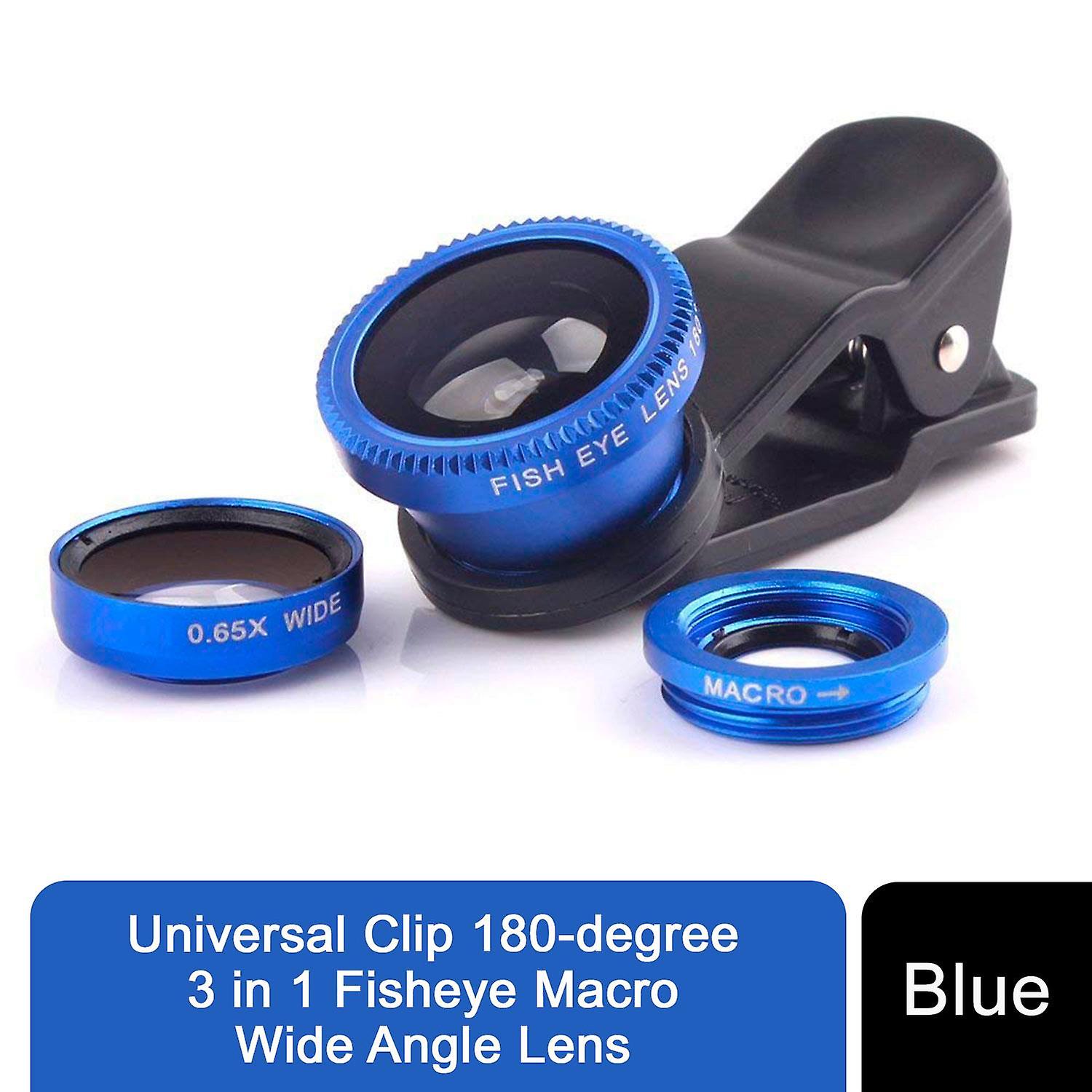 Aquarius Universal Clip 180-degree 3 in 1 Fisheye Macro Wide Angle Lens - Blue