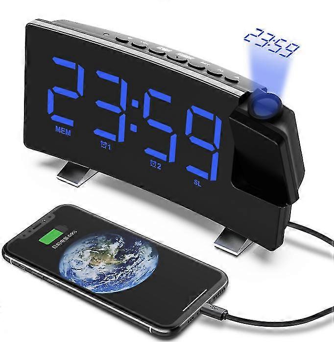 Radio Alarm Clock Charging Projection Clock Curved Large Screen Desk Clock