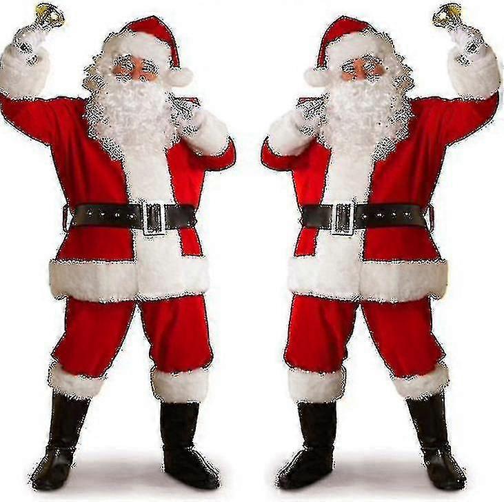 Classic Adult Xmas Flannel Clothes, Santa Claus Costume 7-Piece Set V A