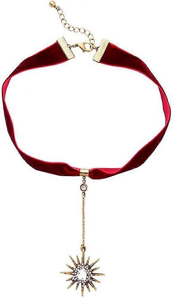 ボヘミアスエードYネックレスラインストーンスターチャームペンダントネックレスプロムパーティーフェスティバルジュエリー女性と女の子(赤) - -